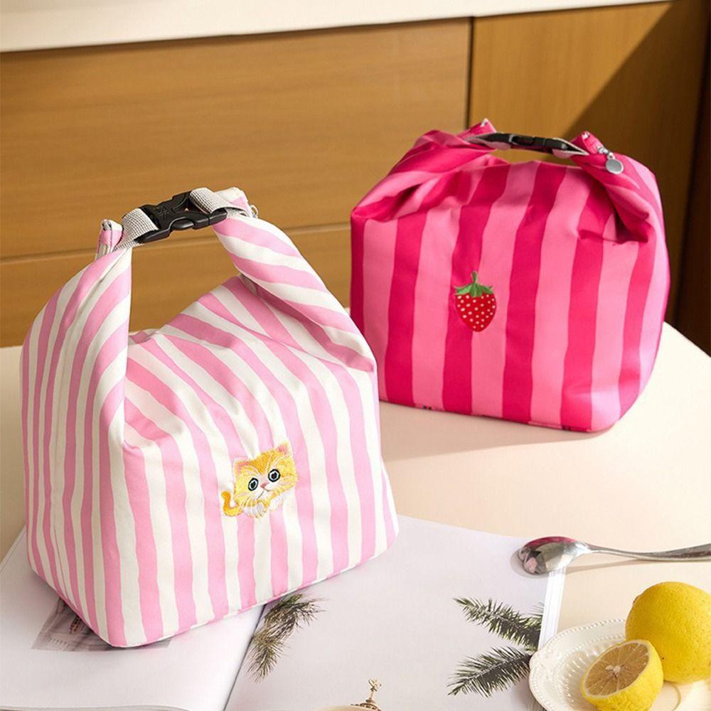 Portable Thermal Cooler Box Cat Print Thermal Lunch Pouch Fashion Food Storage Handbags Picnic Pink-S 748₽