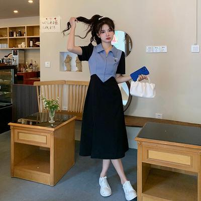 Summer Women's French Polo Collar Chic Waist Gentle Wind Dress