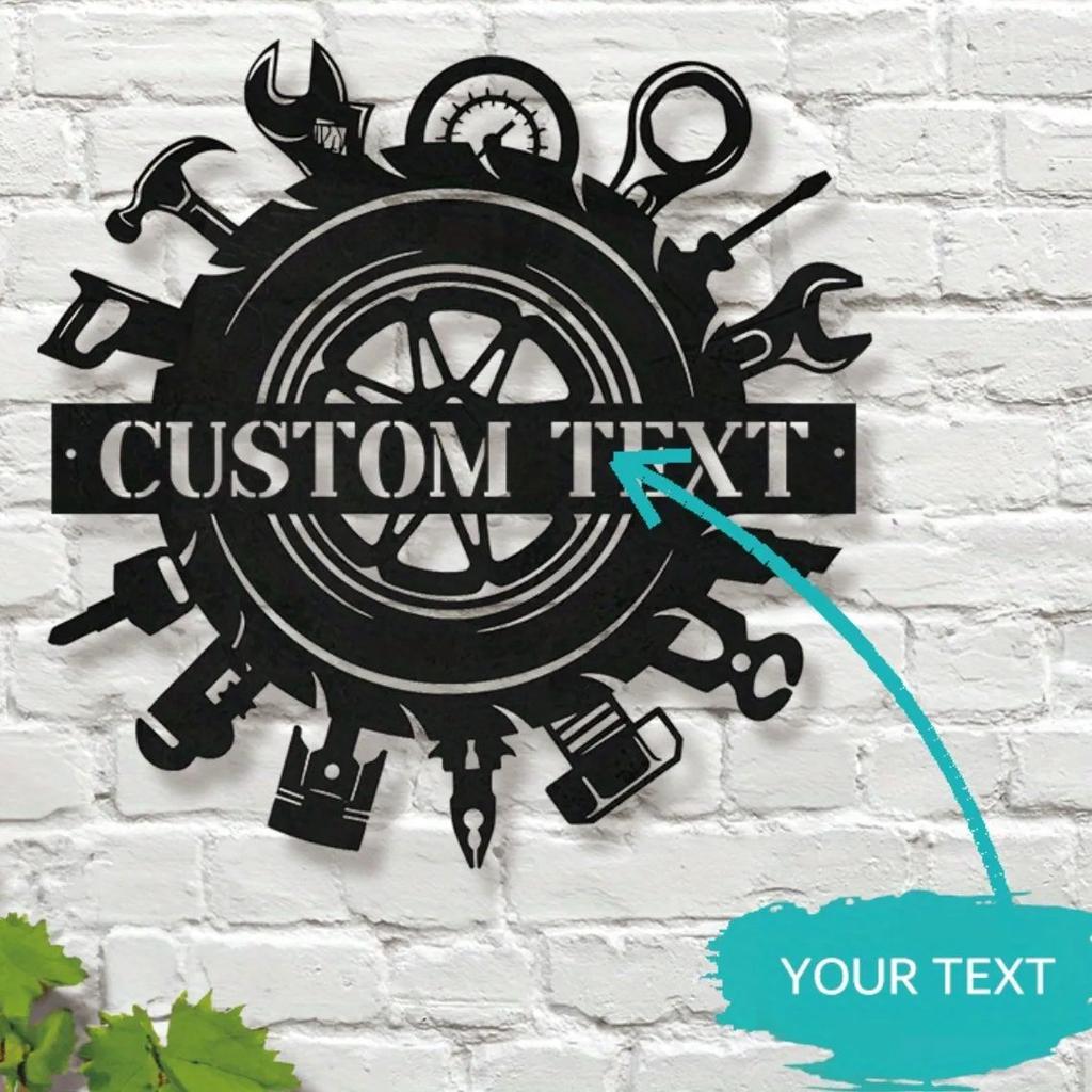 Durable Metal Wall Sign Wrench Gear Garage Decor Custom