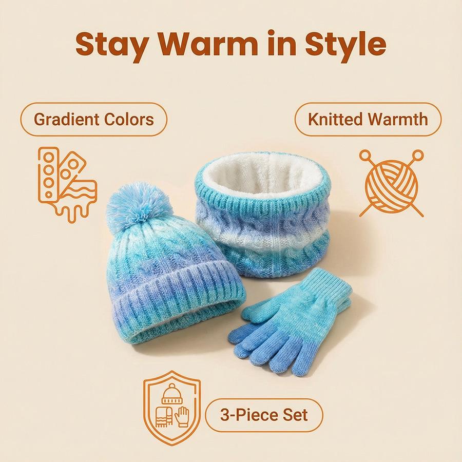 Children’s Winter Gradient Knit Hat, Scarf & Gloves Set