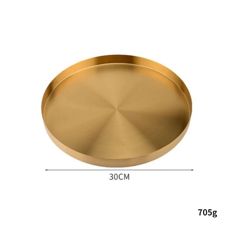 Stainless Steel Storage Tray Luxury Round Plate Fruit Cake Snack Tray Kitchen Metal Storage Space Saving Organizer Tray