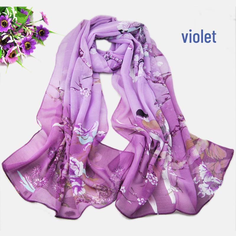 Frühlings Herbst Blumen Vogel Chiffonschal: Sonnenschutz Chinesischer Stil XQ06