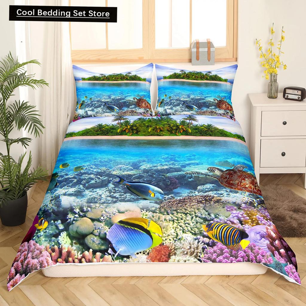 Täcke Strand Hav Hawaiiansk Palmträd Vågor Sängkläder Tropisk Ö Och Hav Strand Natur Tema Polyester Quilt