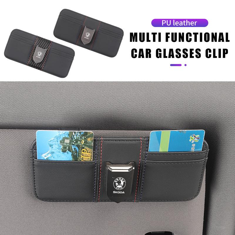 Car Visor Organizer Glasses Bag Sunglass Holder Card Clip Interior For Skoda Octavia Rapid Kodiaq Superb Derivative Karoq BS2