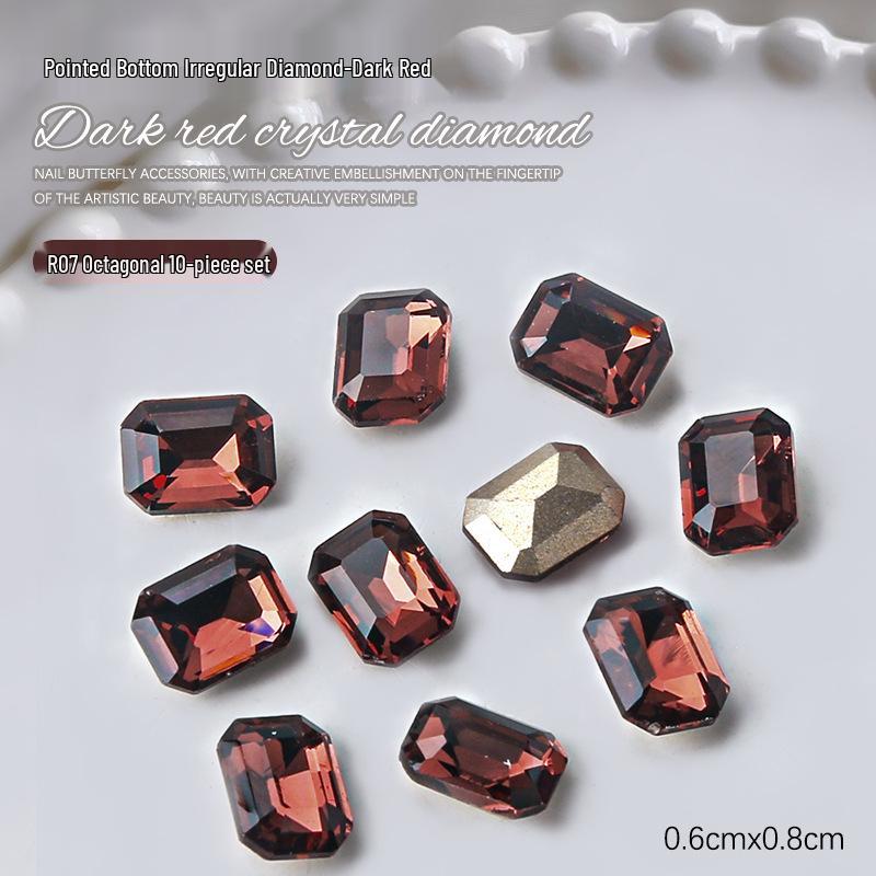 

Набор страз для нейл-арта из 10 штук: Формы Сердце, Квадрат, Смещенный центр и Персиковое сердце в Темно-красном и Прозрачном цветах