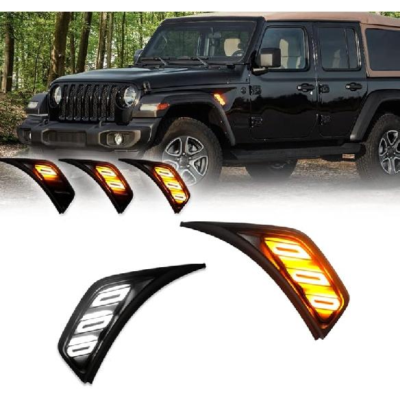 for 2018 2019 2020 2021 2022 Jeep Wrangler JL JLU Gladiator JT LED Sequential Side Marker Light Front Fender Vent Light Switchback White & Amber DRL White & Dynamic Amber