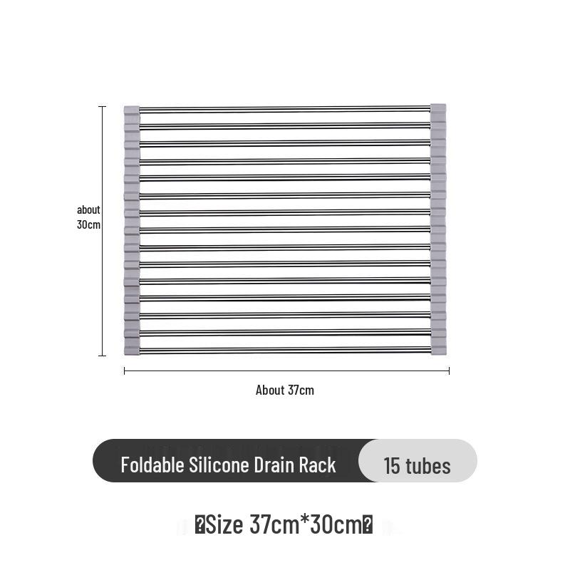Foldable Stainless Steel Dish Rack with Draining Curtain, Multi-functional Kitchen Sink Storage for Bowls, Plates, Vegetables, and Fruits.