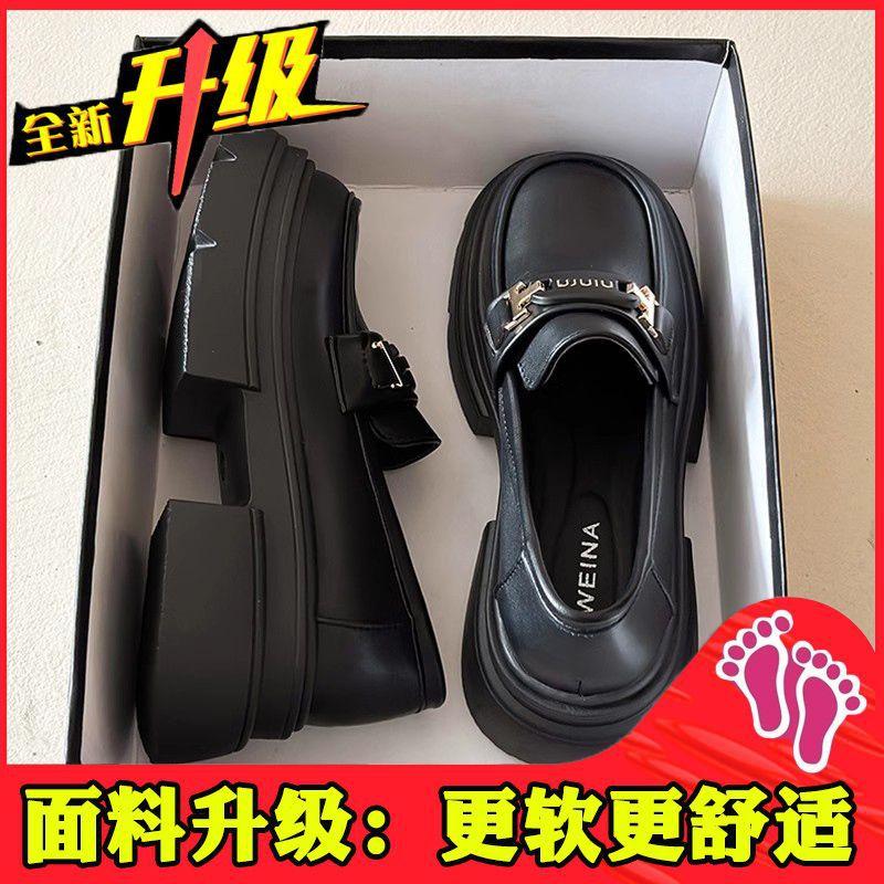 Small leather shoes women's new spring and autumn thick-soled one-pedal versatile black uniform single shoes