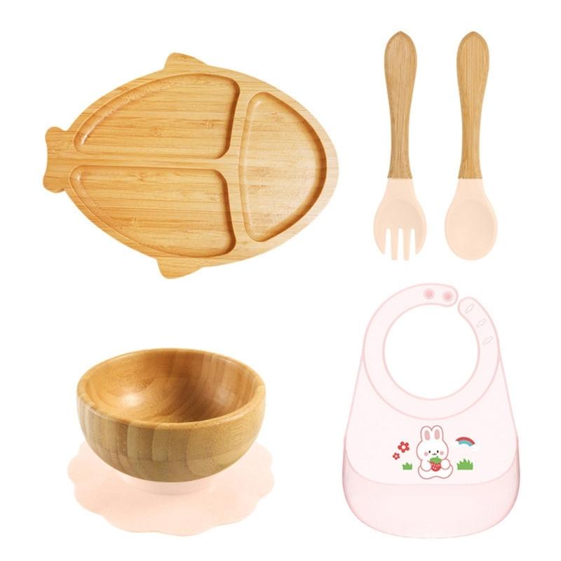 Cartoon Design Baby Fütterteller-Set Kinder Beikostschüssel mit stabilem Saugfuß für frühe Esser