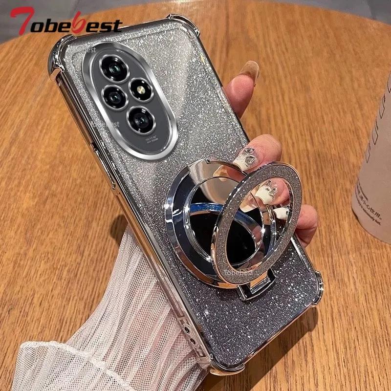 Glitter Shockproof Silicone Case For Huawei Honor 300 Ultra 200 100 90 80 70 60 Pro Mirror Magnetic Holder Stand Soft Cover