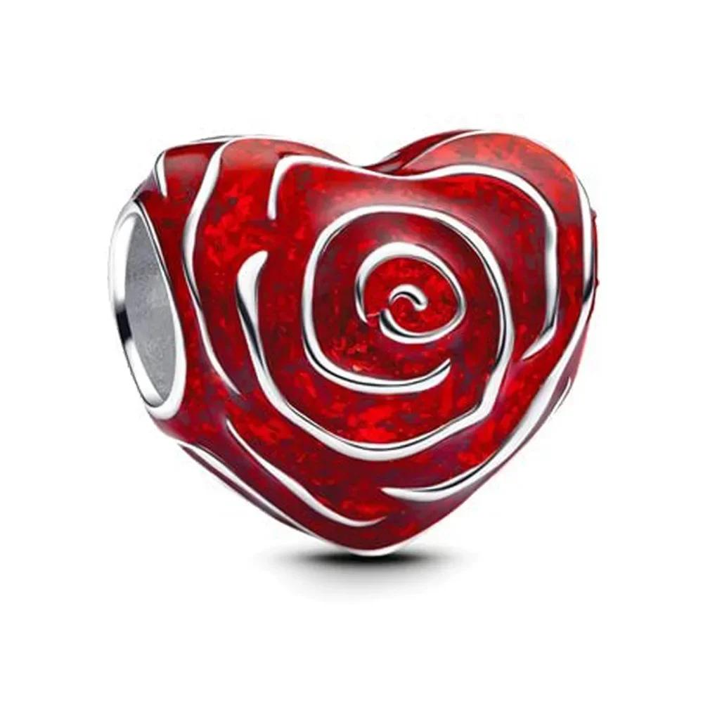 Multicolor Heart Rose Love Charms Beads Original Copper Fine Pendant Fit Diy Bracelet Necklace Boutique Couple Gift