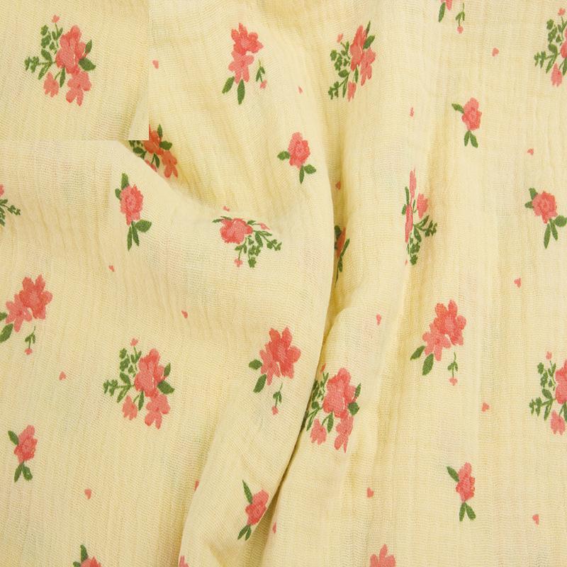 135x100cm Small Floral Double Gauze Cotton Sewing Texture Crepe Fabric, Making Home Wear Pajamas Cloth
