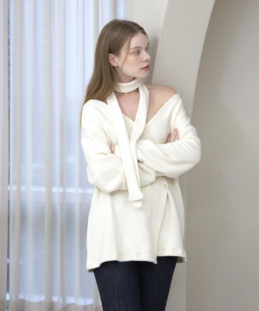 Cattline Off-Shoulder Wrap Strap Cardigan (Ivory)