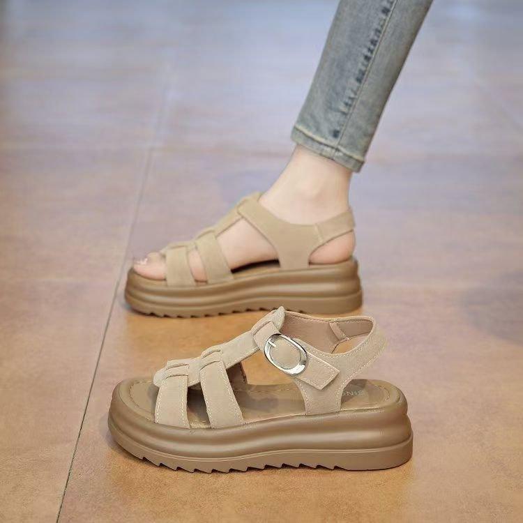 Thick-soled Roman Sandals Summer 2025 New Heightening Fashion Fairy Style Skirt Soft-soled Beach Shoes Women's Sandals
