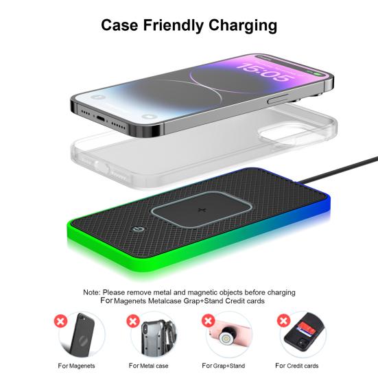 20W Fast Wireless Phone Charger Car Charging Pad with Non-Slip Base 8 Ambient Lights Universal Phone Cordless Charging Mat