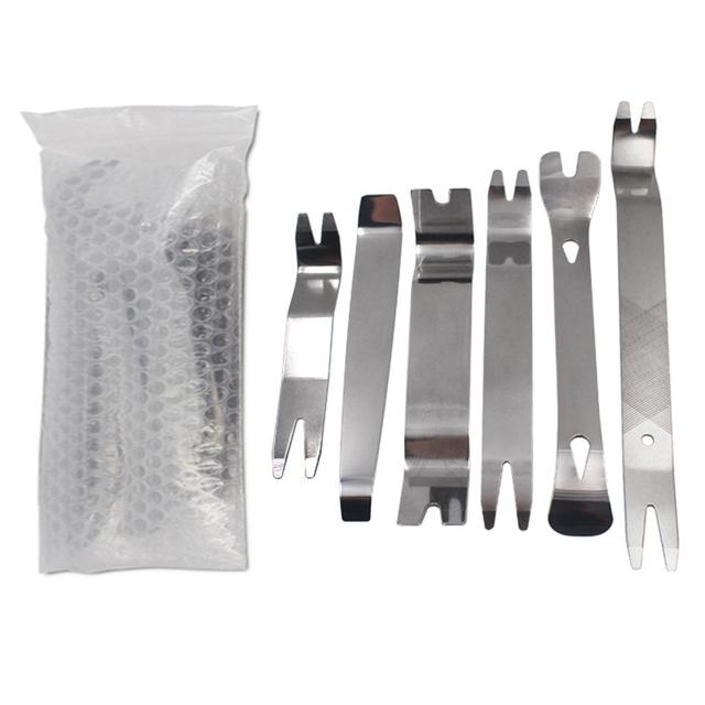 6PCS Kit Trim Door Clip Panel Dash Dashboard Audio Radio Interior Repair removal Tool Metal Silver color Car Removal Pry Tool