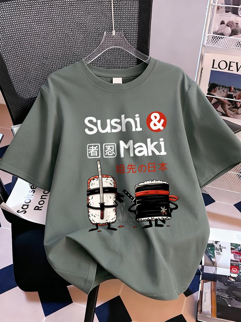 Japanese Sushi Maki Printing TShirts Womens Cotton Summer Short Sleeve Tops Soft Loose ONeck T Shirt Casual Womans Clothes