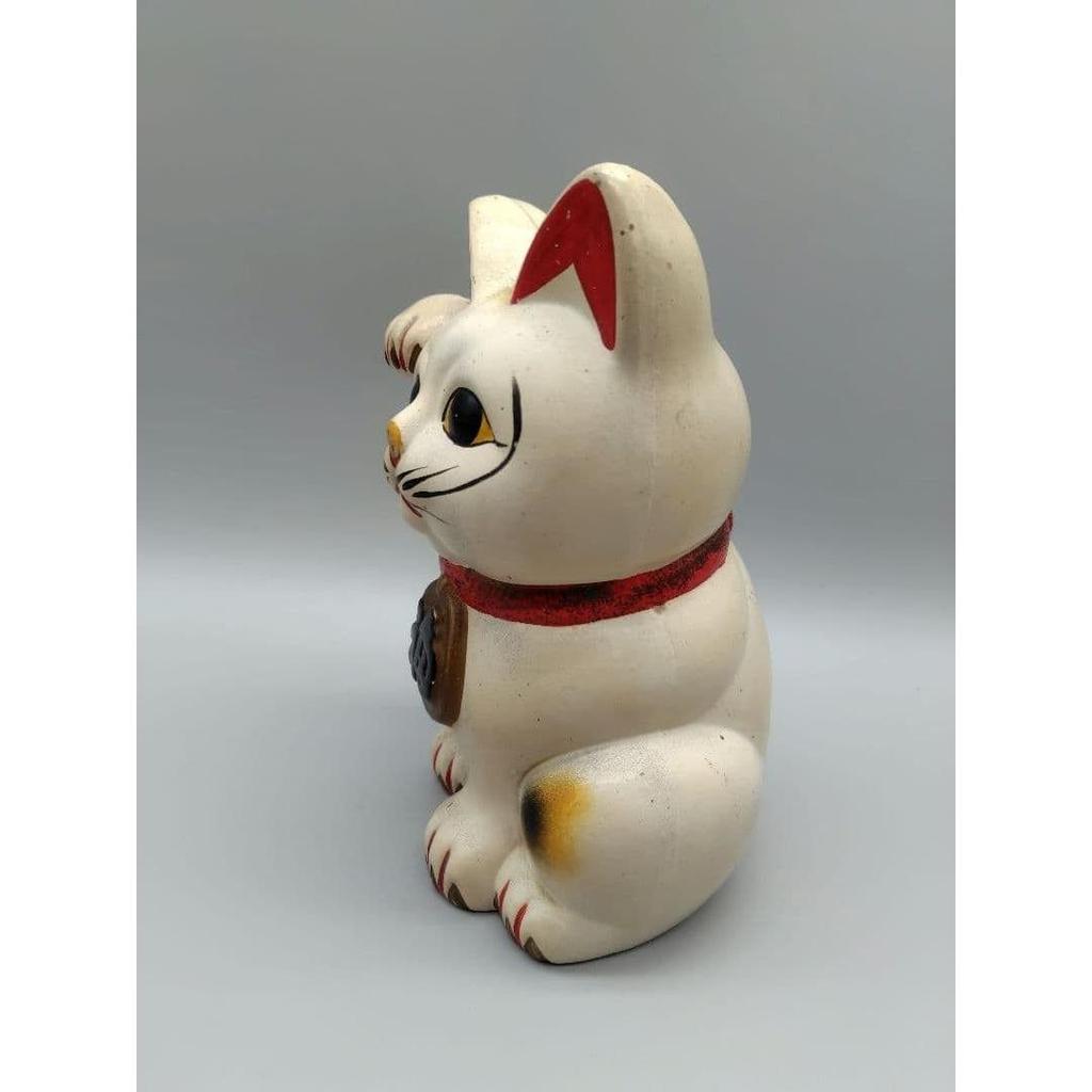 Used Vintage Maneki-neko (beckoning cat) piggy bank, approx. 21.5cm tall, early Showa period, for luck and fortune, money-attracting lucky charm.