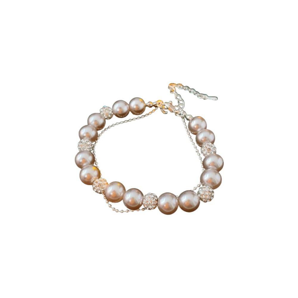 Shining Zircon Pearl Crystal Bracelet Charm Double Layer Bracelet Vintage Beaded Hand Bangle  Party