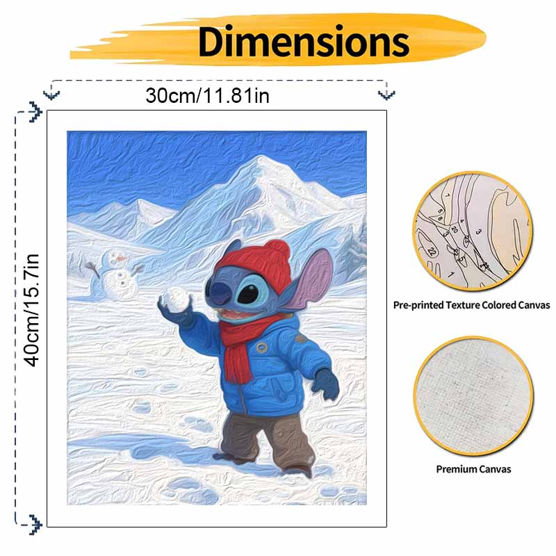 Disney Stitch Winter Snow Scene Digital Oil Painting Art Kit Hand Filled Home Decor
