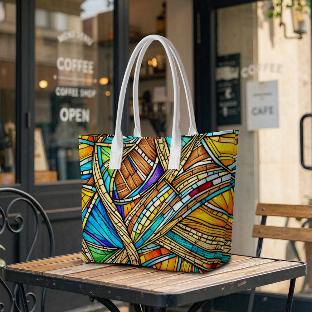 Colorful Stained Glass Style Casual Tote Bag Daily Use Trendy Shoulder Bag