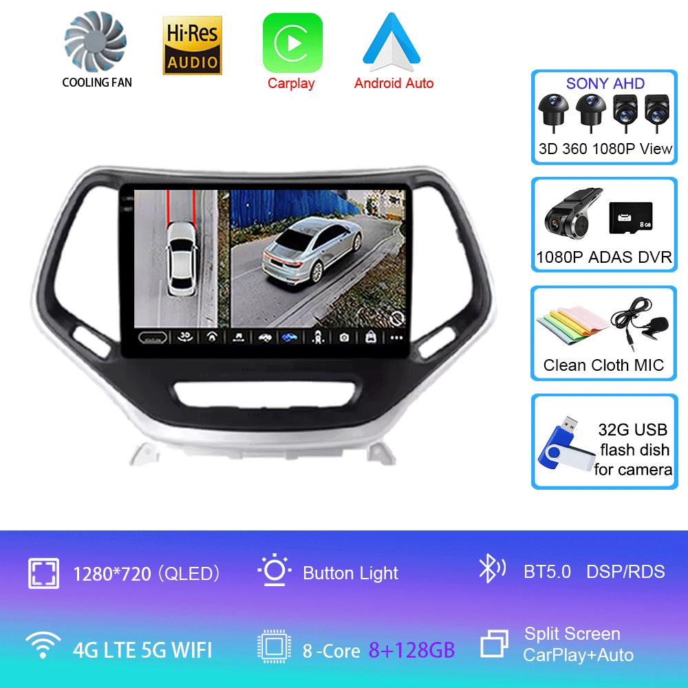 For Jeep Cherokee 5 KL 2014 -2018 Android 14 Car Radio Stereo Multimedia Navigation GPS Wireless Carplay Auto Video Player WIFI