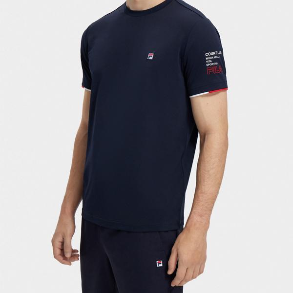 FILA Ss23 Tennis Sport Crew Neck Short Sleeve T-Shirt Men Tops Dark-Blue A11M323104FNV