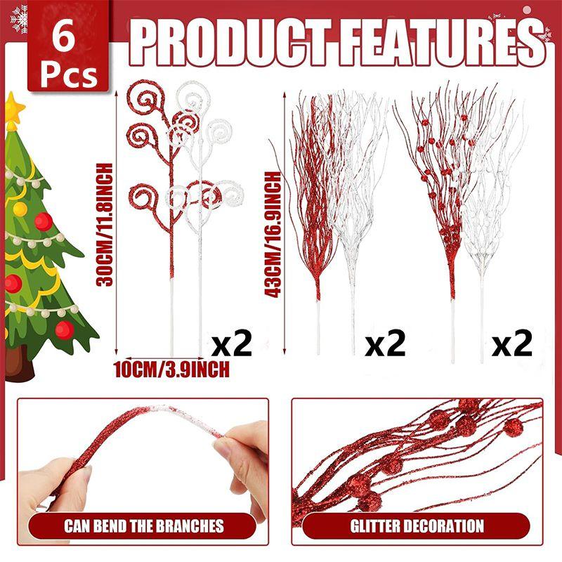 6Pcs Glitter Artificial Berry Bouquet Fake Plant Christmas Decoration for Home Decor Christmas Tree DIY Wreath Navidad Accessory