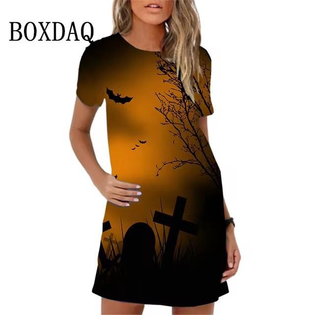 Women Elegant Short Sleeve 3d Print Midi Beach Dress Dailywear Summer T Shirt Dresses