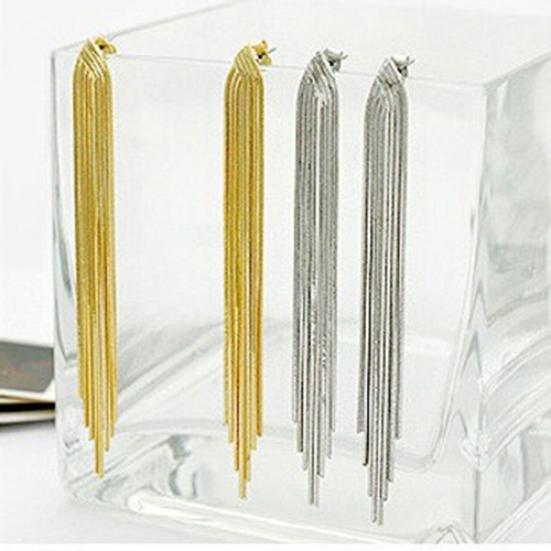 Women Party Cocktail Wedding Snake Chain Tassel Dangle Post Back Linear Earrings