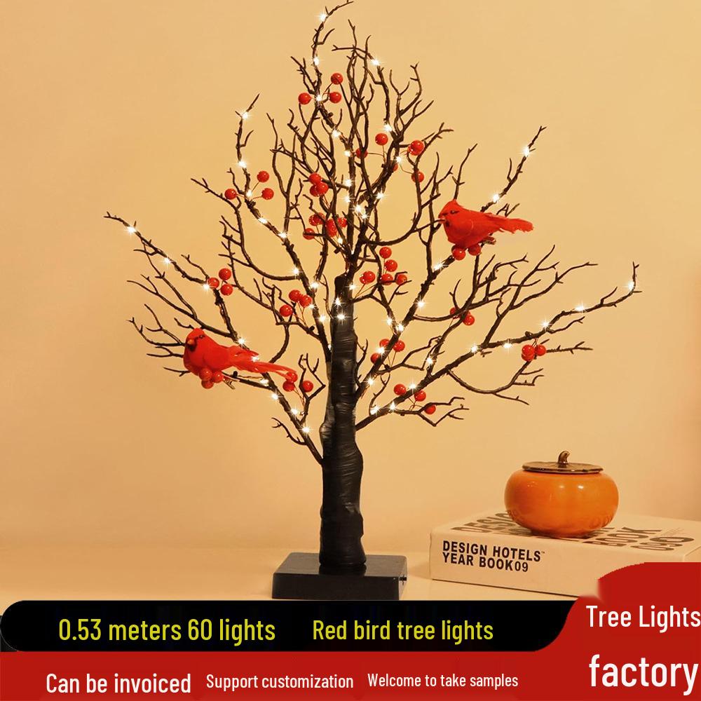 

Christmas LED String Lights with Red Berries and Birds - Festive Tabletop Ornaments and Tree Decor Single Red Bird Tree Light