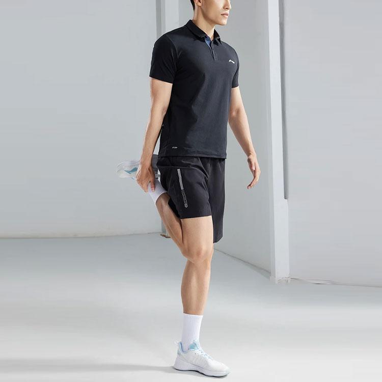 Li-Ning Pure Color Logo Half-Button Short Sleeve Polo Shirt Men Tops Black APLT123-1