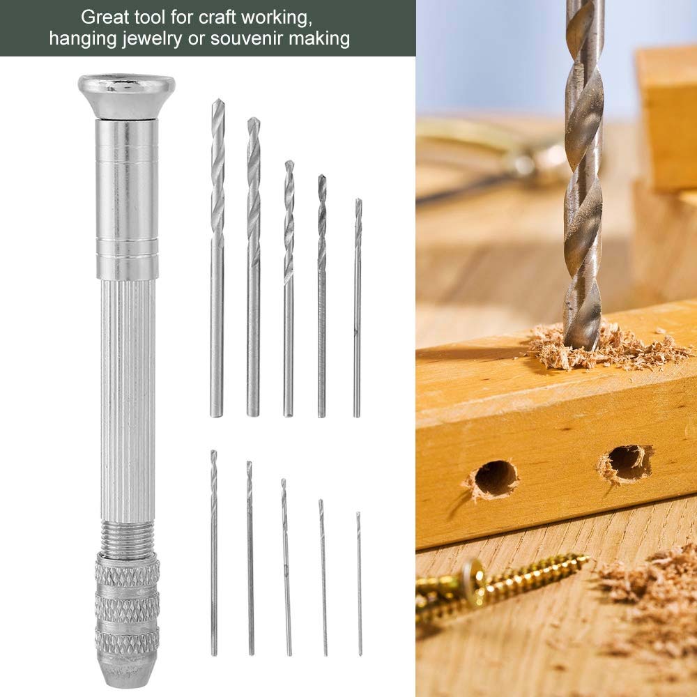 Essential Hand Drill Set–Pin Vise with 10 Twist Drill Bits,Manual Micro Drill for Wood,Plastic,Jewelry,Precision Drilling Tool for Craft,Model,Hobby