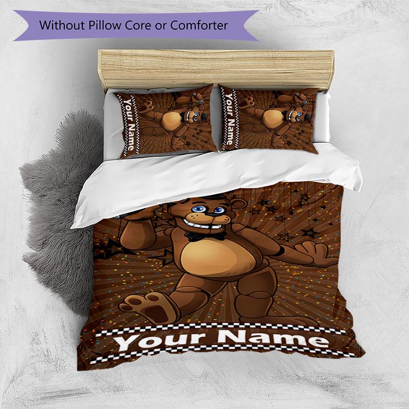 3pcs Freddy Bear1 Cover Set - Personalized Name, HD Printed Bedding with 1 Cover and 2 Pillowcases - Perfect for Home Decor, Easy Care