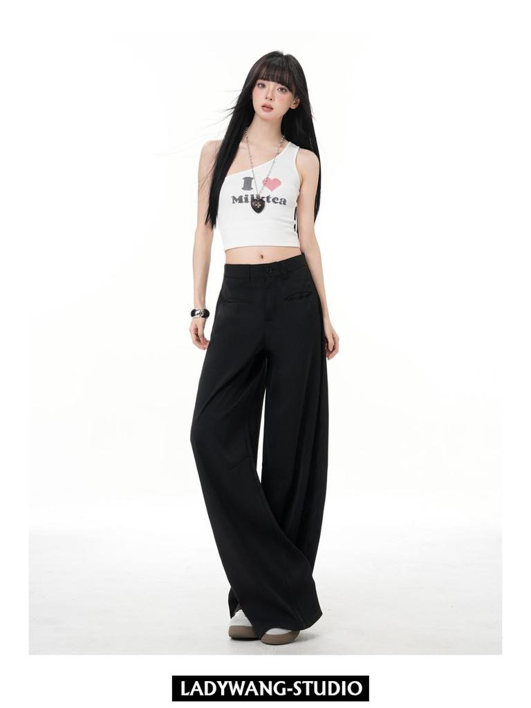 2026 Spring Women's Relaxed Wide-Leg Casual Pants: Loose, Versatile, Floor-Length Salt-Style Design
