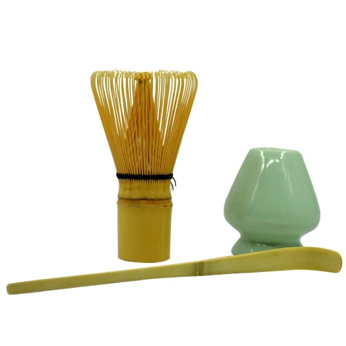 YANXIO 3-Piece Tea Ceremony Utensil Set: Tea Whisk, Tea Scoop, Tea Whisk Rest, and Bamboo Whisk. Made of Bamboo.