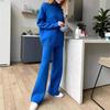 Autumn Winter 2 Pieces Women Sets Knitted Tracksuit Turtleneck Sweater and Straight Jogging Pants Suits