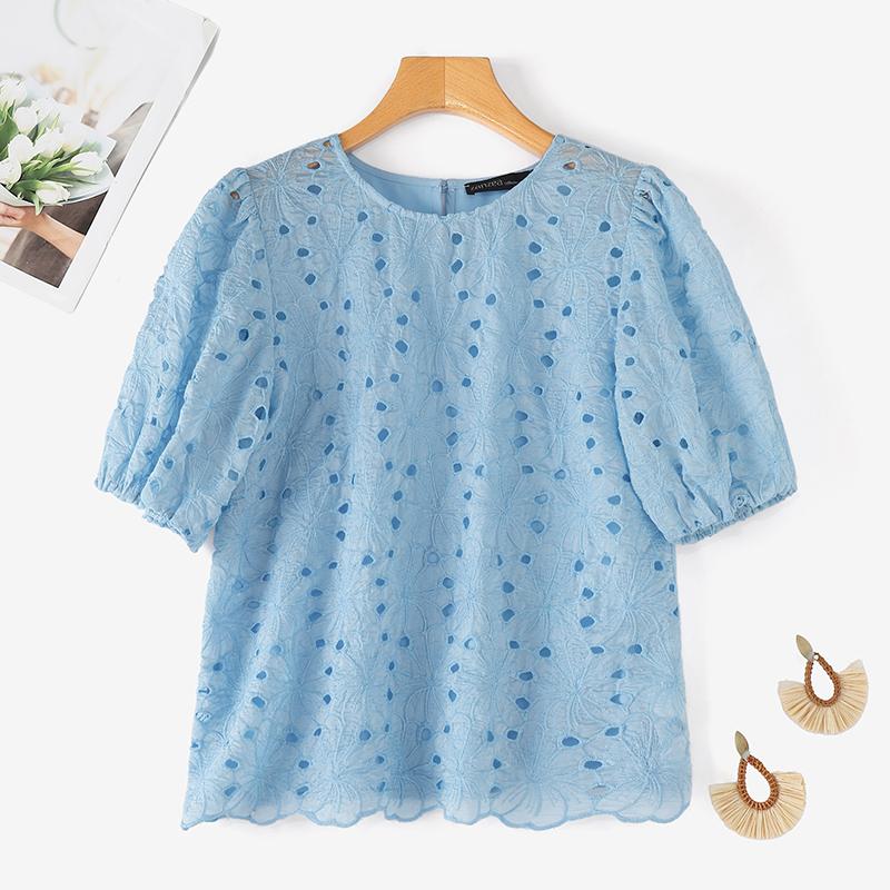 

Летняя блузка ZANZEA с короткими рукавами, ажурным кружевом и лоскутным узором 5XL