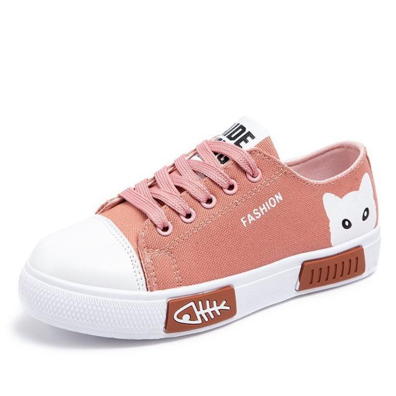 Fashion Size 34 40 Women Cartoon Cat Casual Shoes Comfortable Flat Vulcanize Shoes Fashion Lace-up Women's Sneakers Zapatos Para Mujer