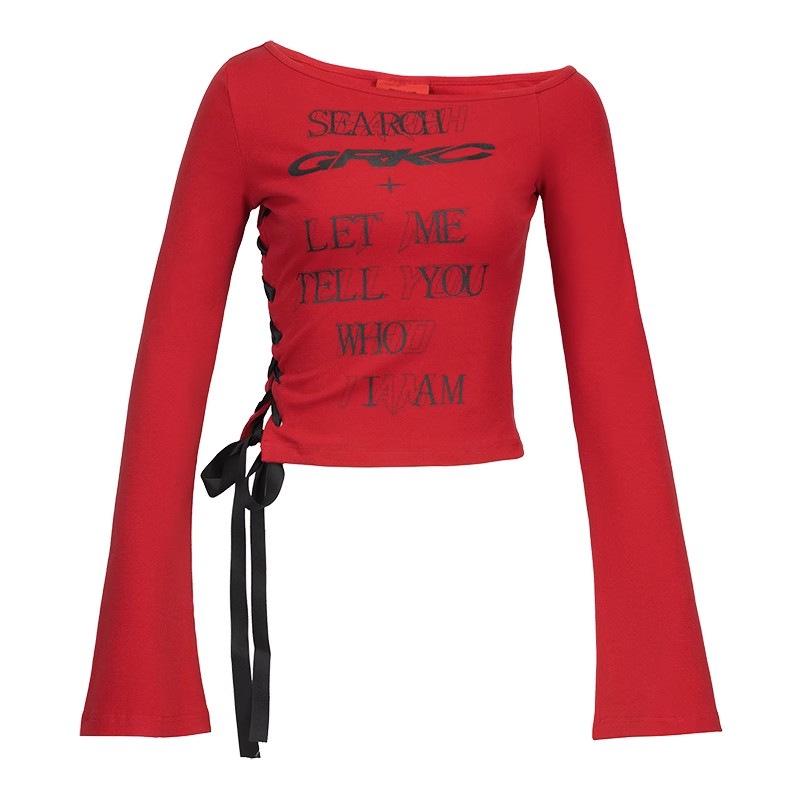 Women's Off-Shoulder Tie-Strap Long-Sleeve Top