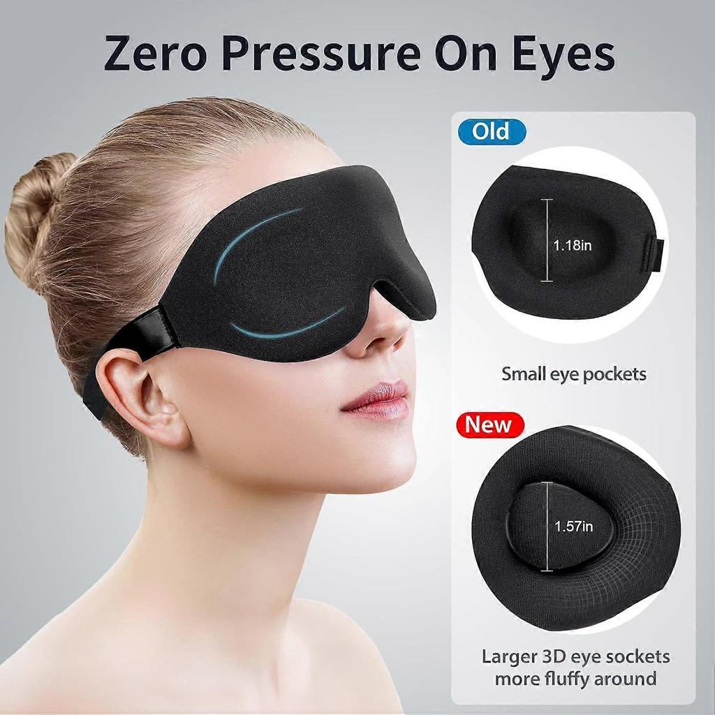Sleep Mask for Back and Side Sleeper, Block Out Light, Luxury Sleeping Eye Mask of 3D Night Blindfold, Zero Pressure Breathable Travel Eye Cover Blac