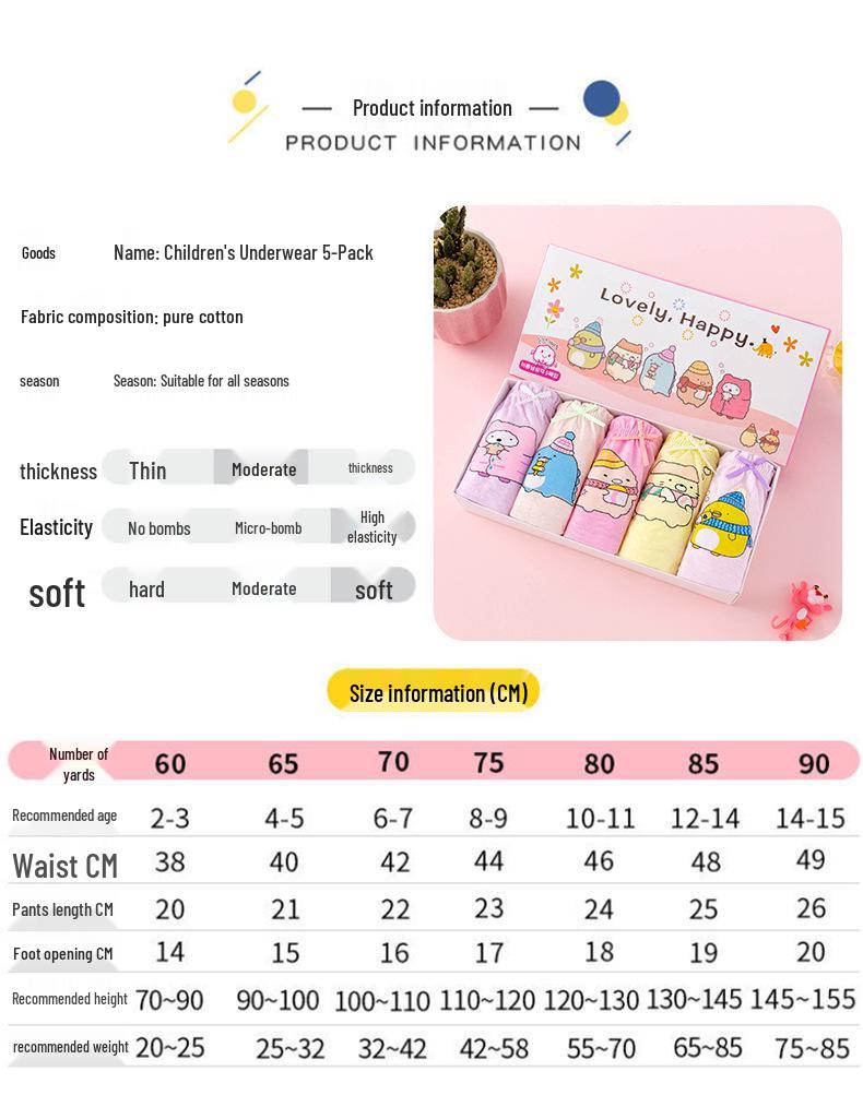 Korean Style Kids' Pure Cotton Cartoon Underwear - Medium & Large Girls' Triangle Shorts