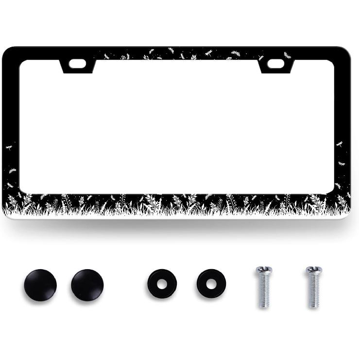 Blue Boho Flowers License Plate Frame Stainless Steel Holder 12.2" X 6.2" | Cute Floral License Plate Personalise Auto Parts for Men Women Car