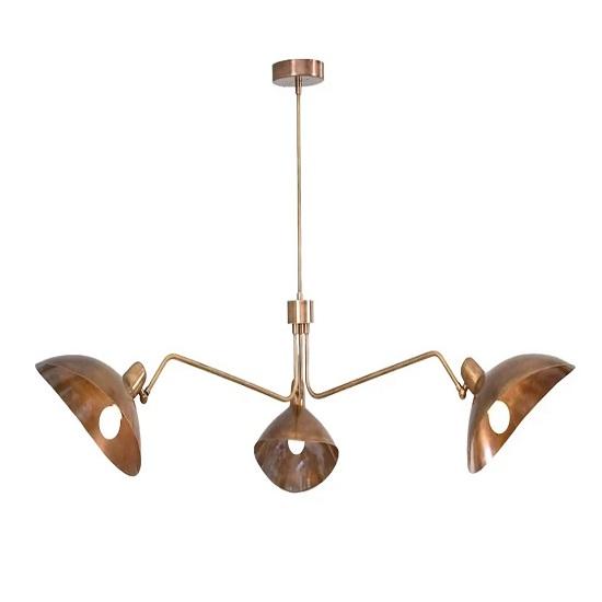 Mid‑Century Modern 3‑Light Raw Brass Sputnik Chandelier — Curved Pendant Fixture