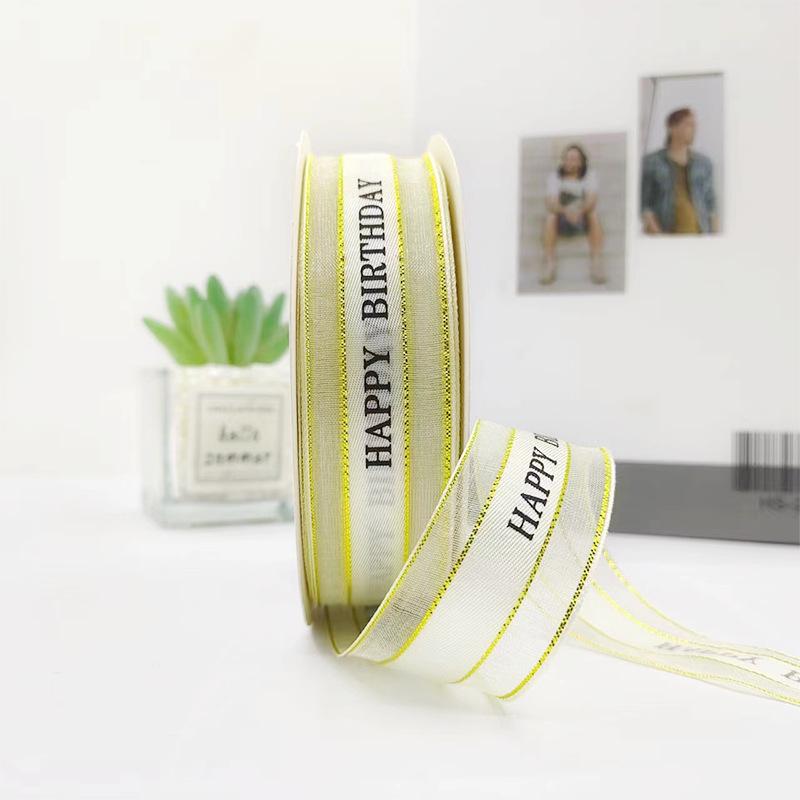 2.5cm Gold-Edged English Ribbon for Birthday Cake & Gift Wrapping, Handmade Bouquet Decoration