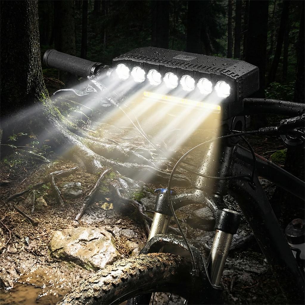 9 LED High Brightness Bike Light Power Display Front Warning Flashlight Shockproof Bike Lamp for Night Riding & Mountain Cycling