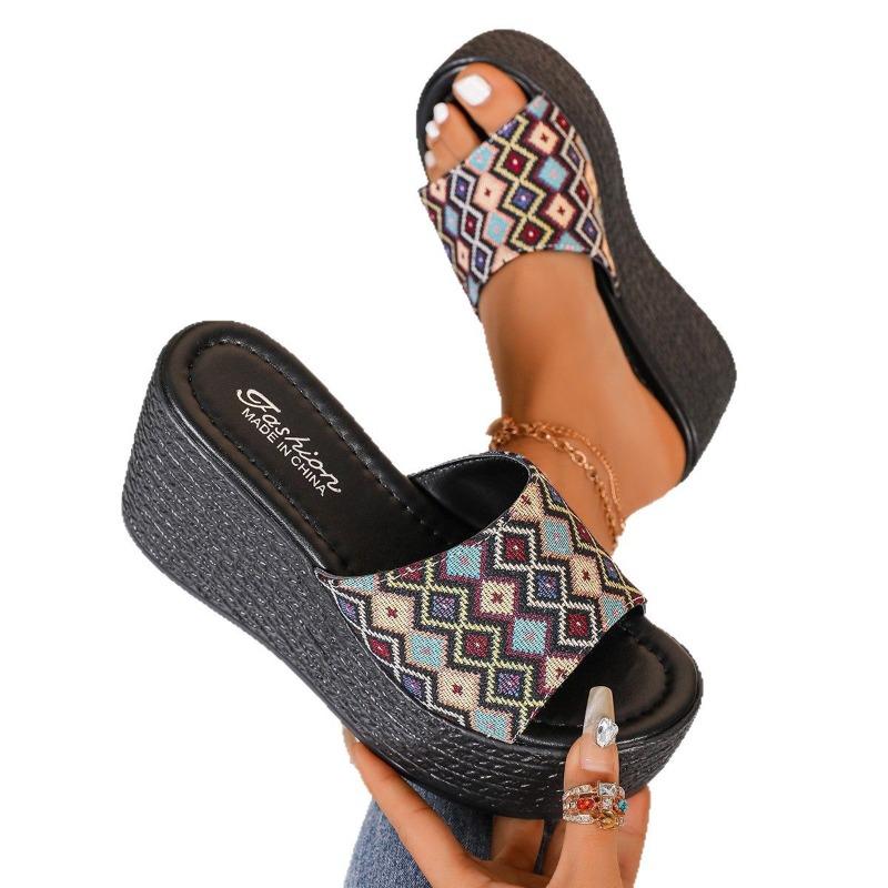 Damen Plateau Keilabsatz Pantoletten, Sommer Zehenfrei Chunky Heel Sandalen