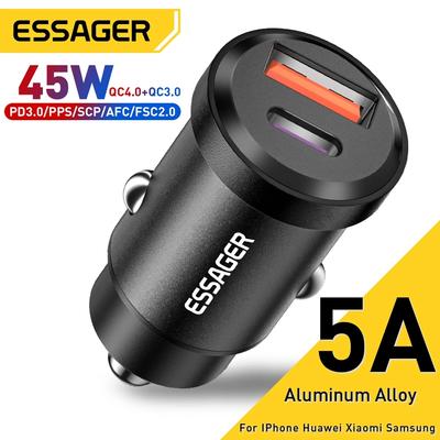 Essager 45W USB Car Charger QC 4.0 PD 3.0 SCP 5A USB Type C Fast Charging For iPhone 14 13 12 Pro Huawei Xiaomi Samsung S22 Ultra