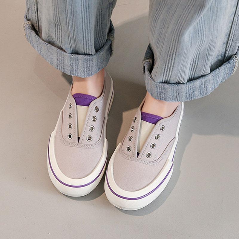Women Canvas Shoes Platform Sneakers Flatform Flats Unisex Skateboard Shoes Tenis Trainers Walking Stretch Slip-on Casual Shoes