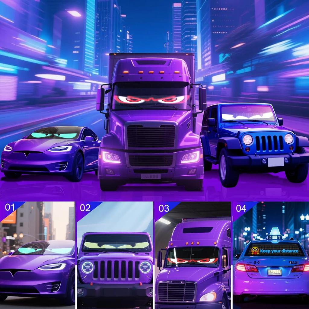 Devil Eyes Light For Cars (2-Pack) – 15''X4'' Dual LED Eyes For Car Windshield | Perfect Sync, Programmable Patterns, App/Remote Control | For